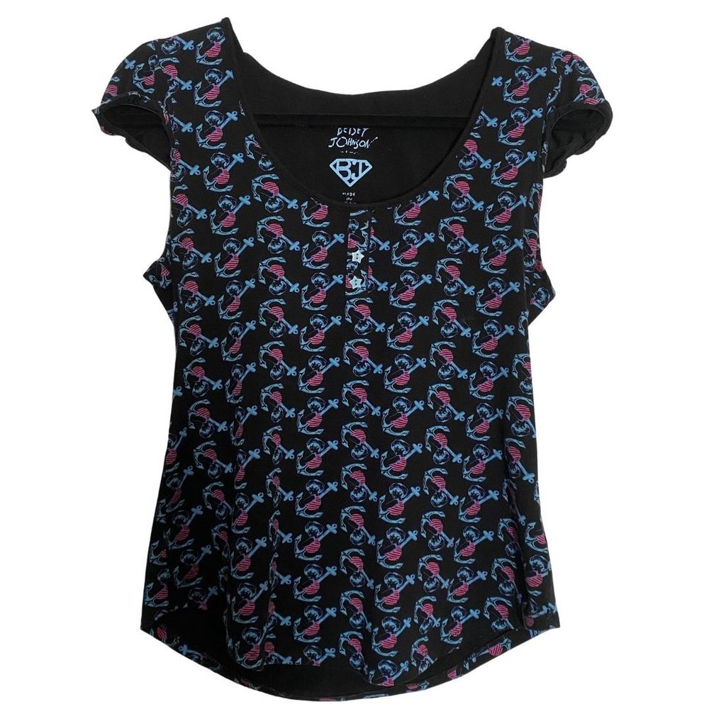 Betsey Johnson Cap Sleeve Anchor Print Small Top